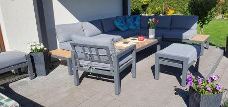 Metalowy komplet mebli na taras - narożnik + fotel - Calamba Corner XL - Grey