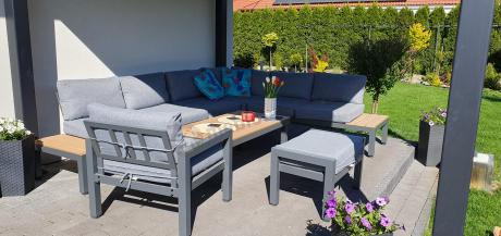 Metalowy komplet mebli na taras - narożnik + fotel - Calamba Corner XL - Grey