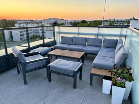 Metalowy komplet mebli na taras - narożnik + fotel - Calamba Corner XL - Grey