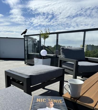 Metalowy komplet mebli na taras - narożnik + fotel - Calamba Corner XL - Grey