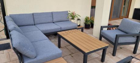 Metalowy komplet mebli na taras - narożnik + fotel - Calamba Corner XL - Grey