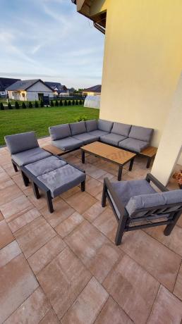 Metalowy komplet mebli na taras - narożnik + fotel - Calamba Corner XL - Grey