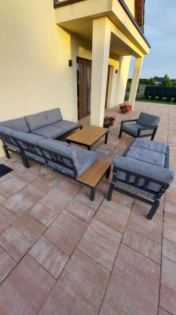 Metalowy komplet mebli na taras - narożnik + fotel - Calamba Corner XL - Grey