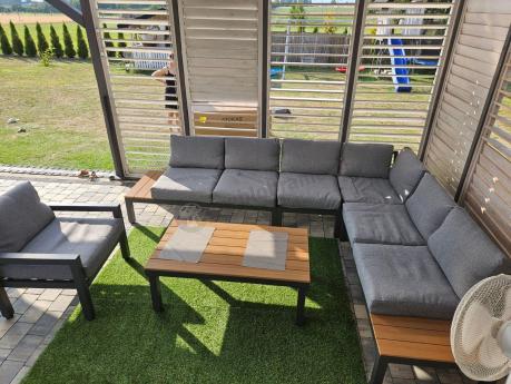 Metalowy komplet mebli na taras - narożnik + fotel - Calamba Corner XL - Grey