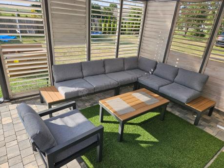 Metalowy komplet mebli na taras - narożnik + fotel - Calamba Corner XL - Grey