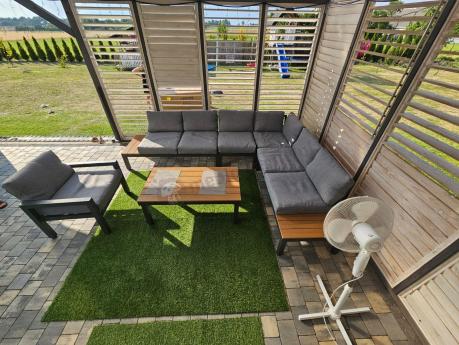 Metalowy komplet mebli na taras - narożnik + fotel - Calamba Corner XL - Grey