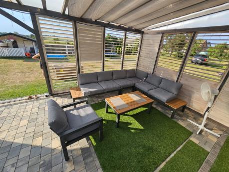 Metalowy komplet mebli na taras - narożnik + fotel - Calamba Corner XL - Grey