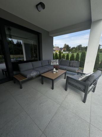 Metalowy komplet mebli na taras - narożnik + fotel - Calamba Corner XL - Grey