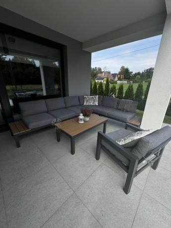 Metalowy komplet mebli na taras - narożnik + fotel - Calamba Corner XL - Grey