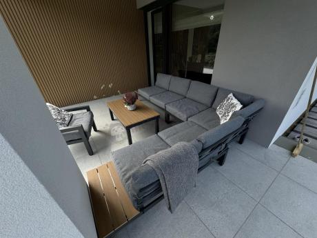 Metalowy komplet mebli na taras - narożnik + fotel - Calamba Corner XL - Grey