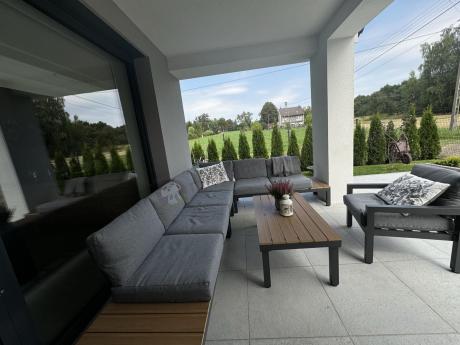 Metalowy komplet mebli na taras - narożnik + fotel - Calamba Corner XL - Grey