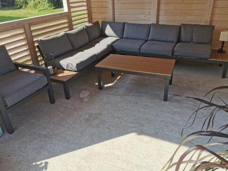 Metalowy komplet mebli na taras - narożnik + fotel - Calamba Corner XL - Grey