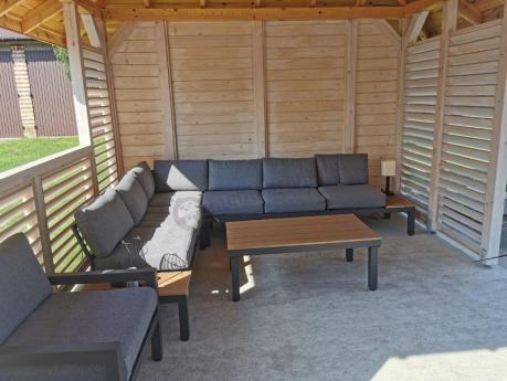 Metalowy komplet mebli na taras - narożnik + fotel - Calamba Corner XL - Grey