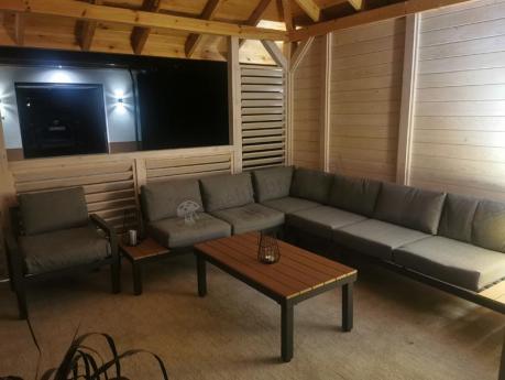 Metalowy komplet mebli na taras - narożnik + fotel - Calamba Corner XL - Grey