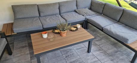 Metalowy komplet mebli na taras - narożnik + fotel - Calamba Corner XL - Grey