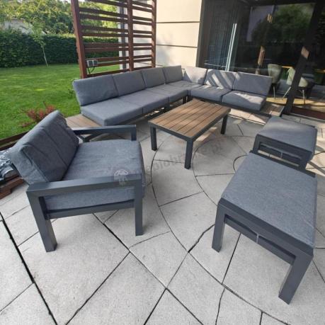 Metalowy komplet mebli na taras - narożnik + fotel - Calamba Corner XL - Grey