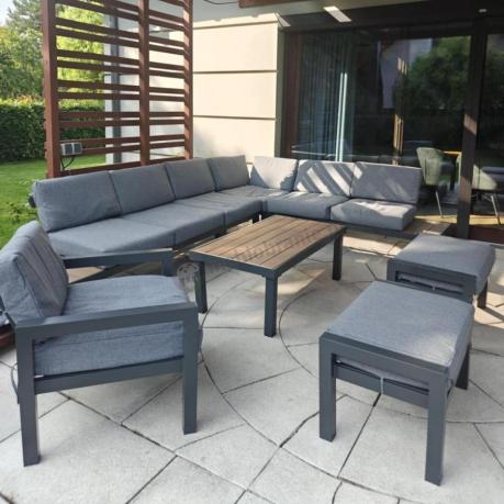 Metalowy komplet mebli na taras - narożnik + fotel - Calamba Corner XL - Grey