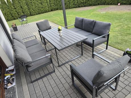 Metalowy komplet mebli tarasowych dla 8 osób - 2 sofy, 2 fotele i wysoki stół 160cm - Panaon Grande DG