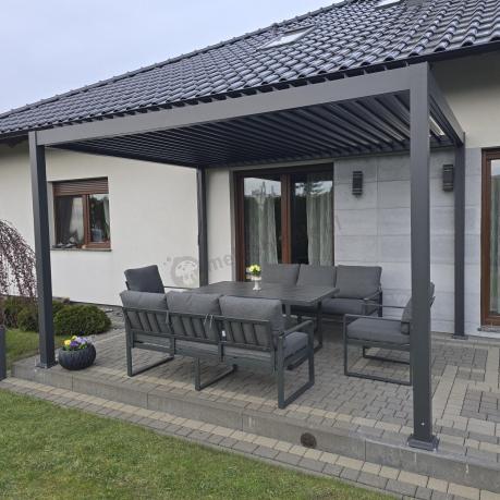 Metalowy komplet mebli tarasowych dla 8 osób - 2 sofy, 2 fotele i wysoki stół 160cm - Panaon Grande DG