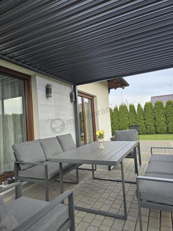 Metalowy komplet mebli tarasowych dla 8 osób - 2 sofy, 2 fotele i wysoki stół 160cm - Panaon Grande DG
