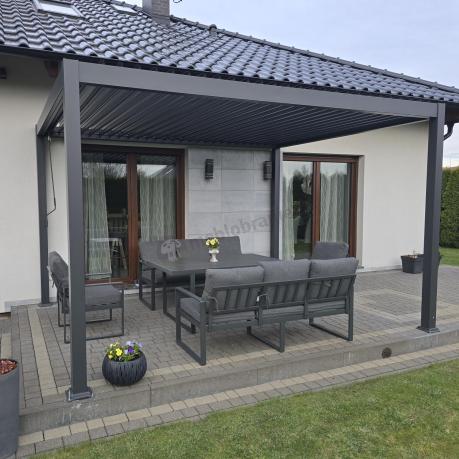 Metalowy komplet mebli tarasowych dla 8 osób - 2 sofy, 2 fotele i wysoki stół 160cm - Panaon Grande DG