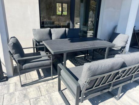 Metalowy komplet mebli tarasowych dla 8 osób - 2 sofy, 2 fotele i wysoki stół 160cm - Panaon Grande DG