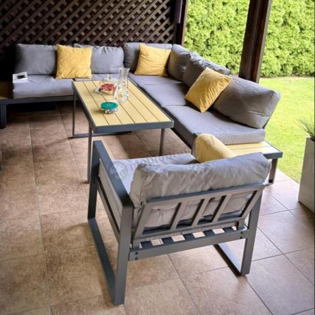 Metalowy narożnik na taras - zestaw narożnik 220x220cm + fotel - Panaon Corner - WG