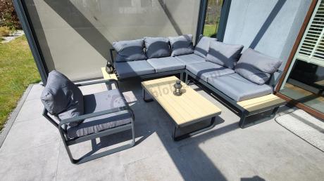 Metalowy narożnik na taras - zestaw narożnik 220x220cm + fotel - Panaon Corner - WG