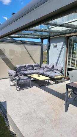 Metalowy narożnik na taras - zestaw narożnik 220x220cm + fotel - Panaon Corner - WG