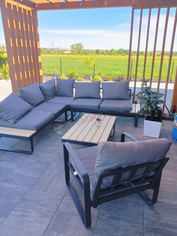 Metalowy narożnik na taras - zestaw narożnik 220x220cm + fotel - Panaon Corner - WG