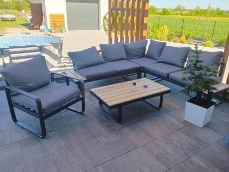 Metalowy narożnik na taras - zestaw narożnik 220x220cm + fotel - Panaon Corner - WG