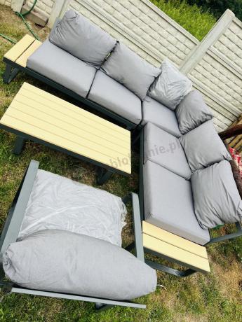 Metalowy narożnik na taras - zestaw narożnik 220x220cm + fotel - Panaon Corner - WG