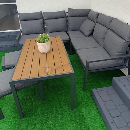 Metalowy narożnik na taras z pufami i stołem 120cm Doros Corner - Polywood Dark Grey