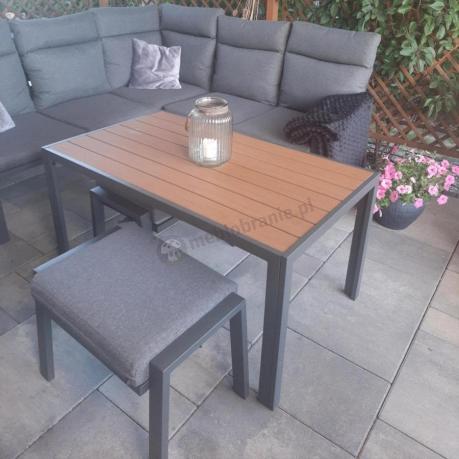 Metalowy narożnik na taras z pufami i stołem 120cm Doros Corner - Polywood Dark Grey