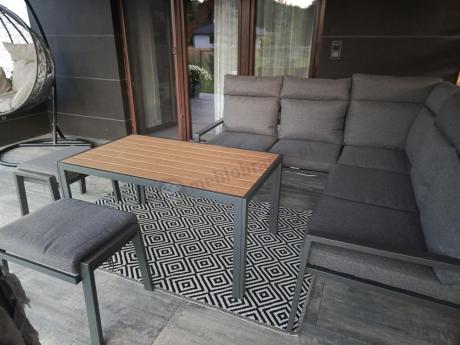 Metalowy narożnik na taras z pufami i stołem 120cm Doros Corner - Polywood Dark Grey