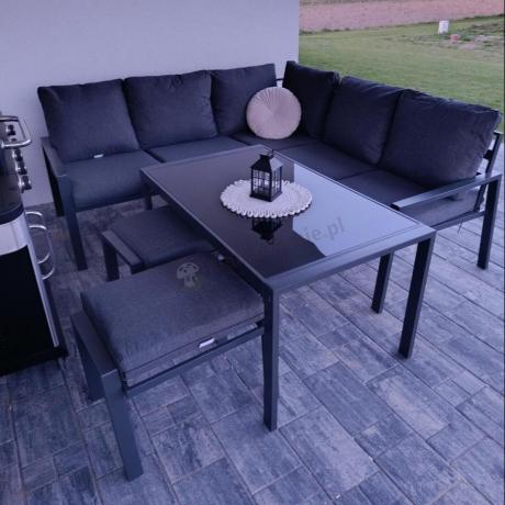 Metalowy narożnik na taras z pufami o stołem 120cm Sodor Corner - Dark Grey