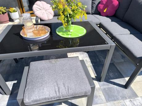Metalowy narożnik na taras z pufami o stołem 120cm Sodor Corner - Dark Grey