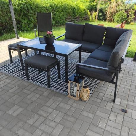 Metalowy narożnik na taras z pufami o stołem 120cm Sodor Corner - Dark Grey