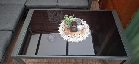Metalowy narożnik na taras z pufami o stołem 120cm Sodor Corner - Dark Grey