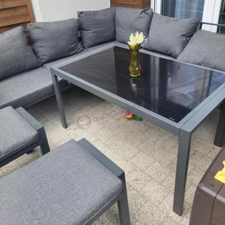 Metalowy narożnik na taras z pufami o stołem 120cm Sodor Corner - Dark Grey