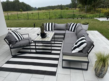 Metalowy narożnik ogrodowy 280x220cm z ławą i fotelem Panaon GG