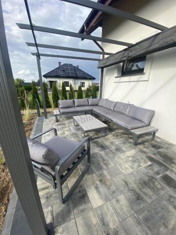 Metalowy narożnik ogrodowy 280x220cm z ławą i fotelem Panaon GG