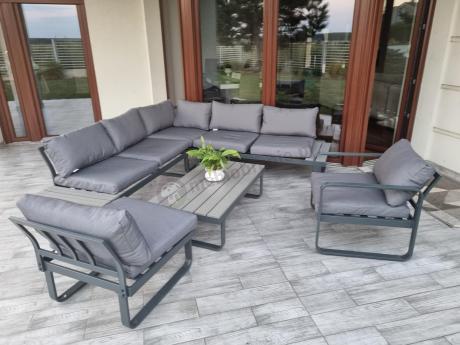 Metalowy narożnik ogrodowy 280x220cm z ławą i fotelem Panaon GG