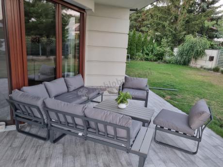 Metalowy narożnik ogrodowy 280x220cm z ławą i fotelem Panaon GG