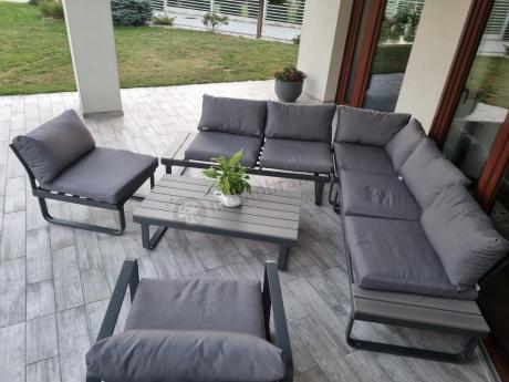 Metalowy narożnik ogrodowy 280x220cm z ławą i fotelem Panaon GG