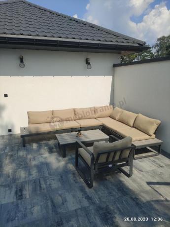 Metalowy narożnik ogrodowy 280x220cm z ławą i fotelem Panaon GG