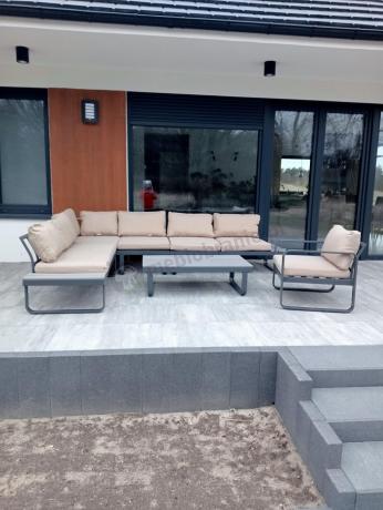 Metalowy narożnik ogrodowy 280x220cm z ławą i fotelem Panaon GG