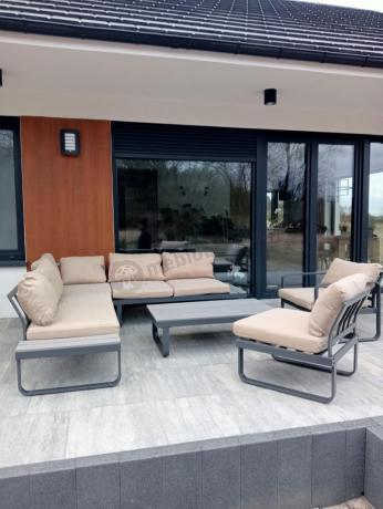 Metalowy narożnik ogrodowy 280x220cm z ławą i fotelem Panaon GG