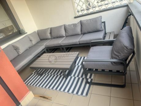 Metalowy narożnik ogrodowy 280x220cm z ławą i fotelem Panaon GG