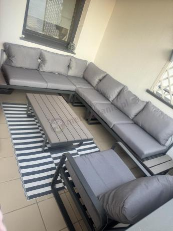 Metalowy narożnik ogrodowy 280x220cm z ławą i fotelem Panaon GG